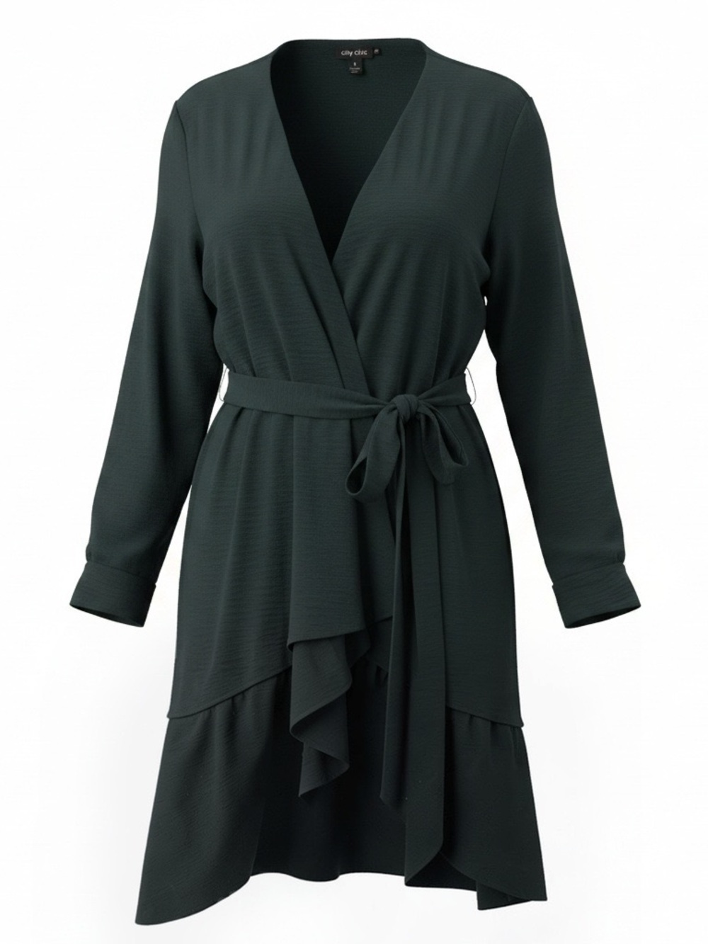 City Chic Alpine Green Wrap Top with Self-Tie Belt